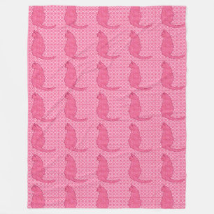 Japanese Cat - Fuchsia Pink Batik Fleece Blanket
