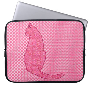 Japanese Cat - Fuchsia Pink Batik Laptop Sleeve