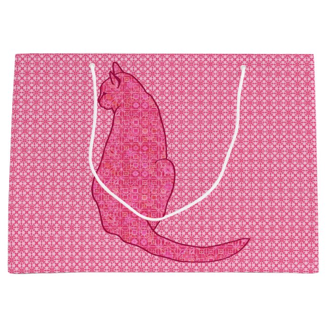 Japanese Cat - Fuchsia Pink Batik Large Gift Bag (Front)