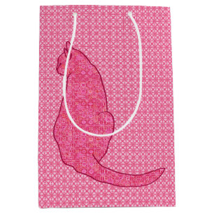 Japanese Cat - Fuchsia Pink Batik Medium Gift Bag