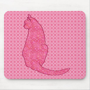 Japanese Cat - Fuchsia Pink Batik Mouse Mat