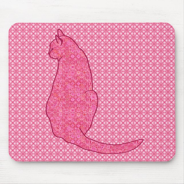 Japanese Cat - Fuchsia Pink Batik Mouse Mat (Front)