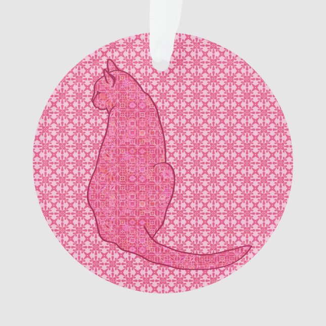 Japanese Cat - Fuchsia Pink Batik Ornament (Front)