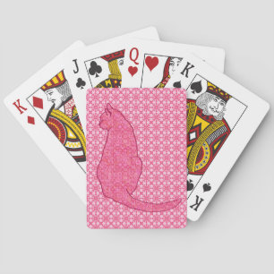 Japanese Cat - Fuchsia Pink Batik Playing Cards