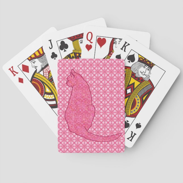 Japanese Cat - Fuchsia Pink Batik  Playing Cards (Back)