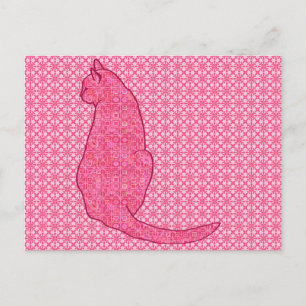 Japanese Cat - Fuchsia Pink Batik Postcard