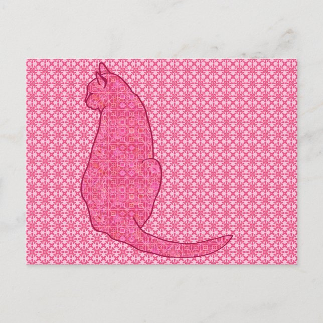 Japanese Cat - Fuchsia Pink Batik Postcard (Front)