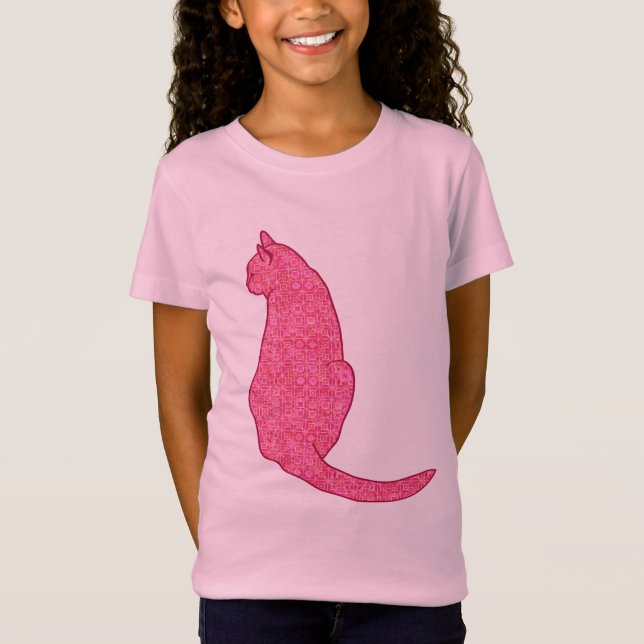 Japanese Cat, Fuchsia Pink Batik T-Shirt (Front)