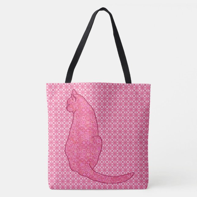 Japanese Cat - Fuchsia Pink Batik Tote Bag (Front)
