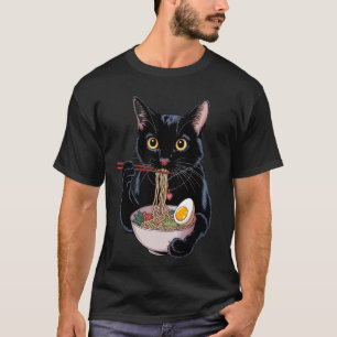 Japanese Cat Funny Cat Eating Ramen Vintage Japane T-Shirt