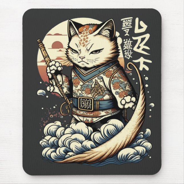 Japanese Cat Japan Waves kawaii Manga Anime Mouse Mat (Front)