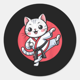 Japanese Cat Karate Kawaii jiu Jitsu Women Girls Classic Round Sticker