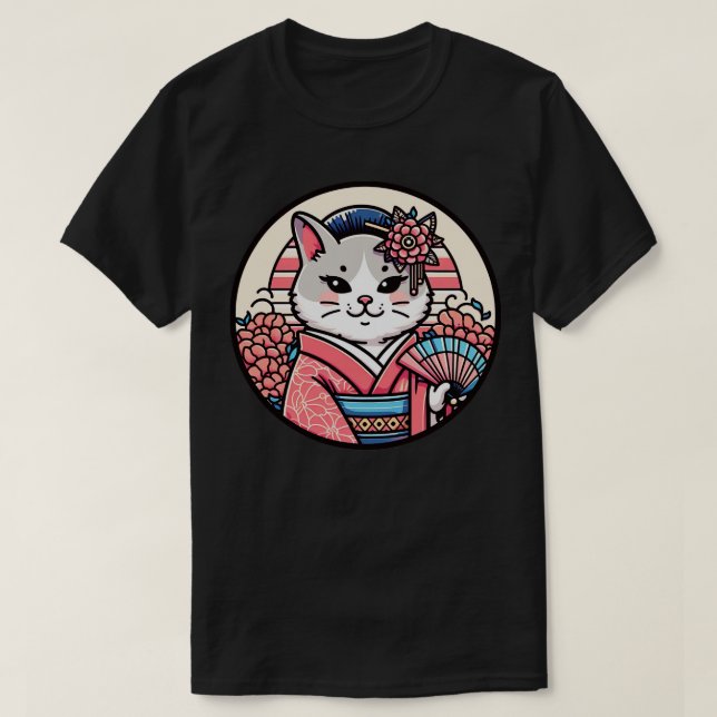 Japanese cat Kimono meow T-Shirt (Design Front)