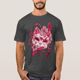 Japanese Cat Kitsune Mask Cherry Blossom Otaku Flo T-Shirt