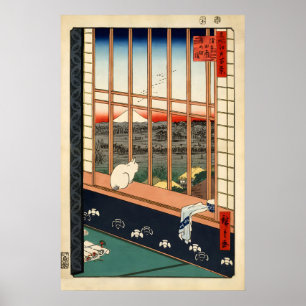 Japanese Cat Master Art Print White Cat Poster