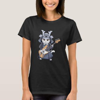 Japanese Cat Playing Bass Guitar Artistic Design T-Shirt