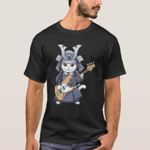 Japanese Cat Playing Bass Guitar Artistic Design T-Shirt