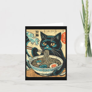 Japanese Cat Ramen Great Wave Vintage Art Food Men Card