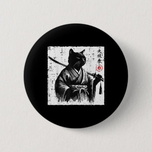 Japanese Cat Samurai Tai Chi Ninja Art Men Boys Ki 6 Cm Round Badge