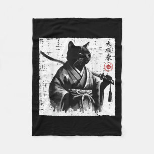 Japanese Cat Samurai Tai Chi Ninja Art Men Boys Ki Fleece Blanket