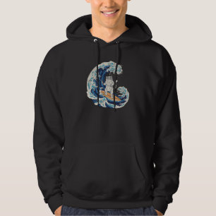 Japanese Cat Surfing a Wave Beach Ocean Sea Cool R Hoodie