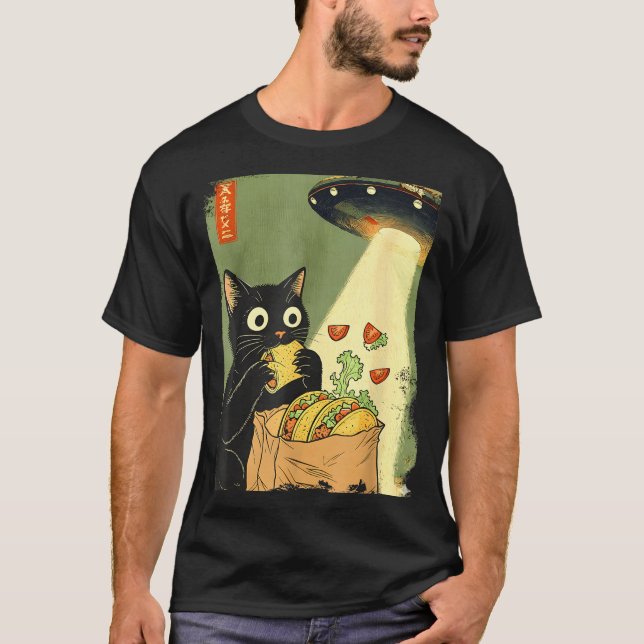Japanese Cat Tacos UFO Anime Club T-Shirt (Front)