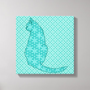 Japanese Cat - Turquoise Kimono Print