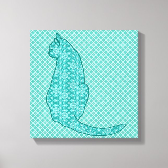 Japanese Cat - Turquoise Kimono Print (Front)