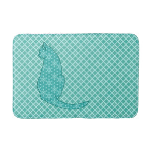 Japanese Cat - Turquoise Kimono Print Bath Mat