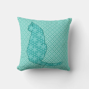 Japanese Cat - Turquoise Kimono Print Cushion