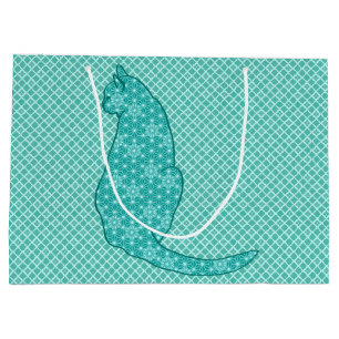 Japanese Cat - Turquoise Kimono Print Large Gift Bag