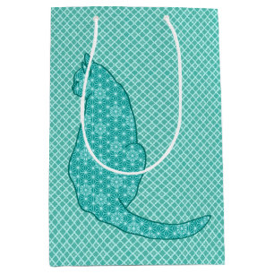 Japanese Cat - Turquoise Kimono Print Medium Gift Bag