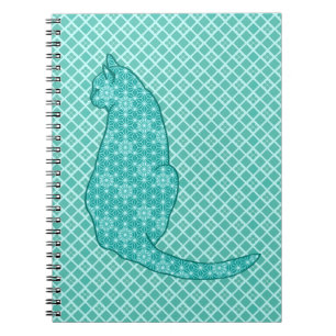 Japanese Cat - Turquoise Kimono Print Notebook