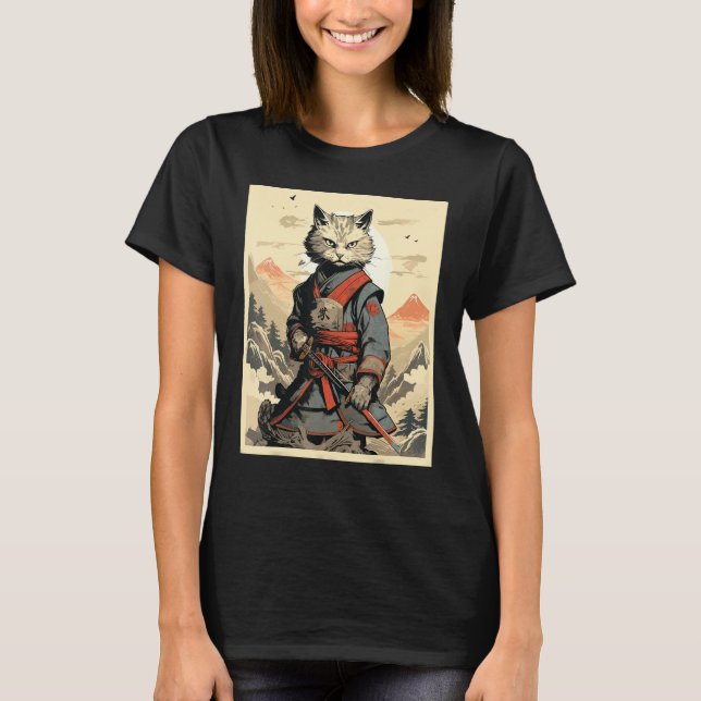 Japanese Cat Warrior T-Shirt (Front)