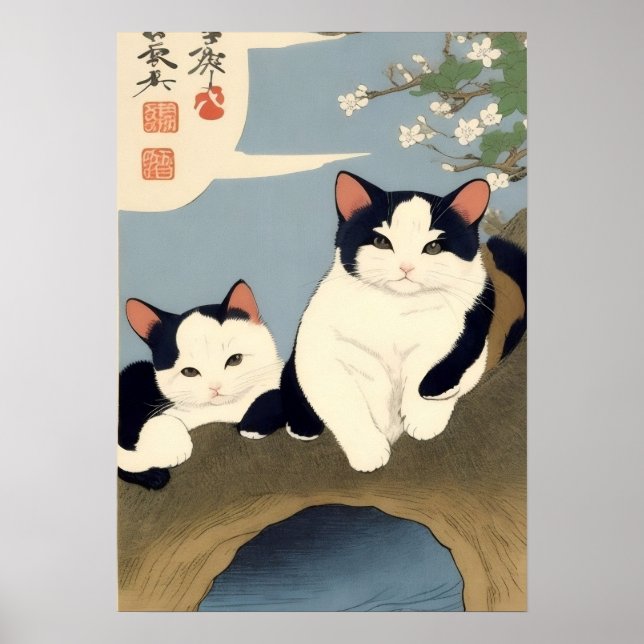Japanese Cats Blossom Tree Wall Art (Front)