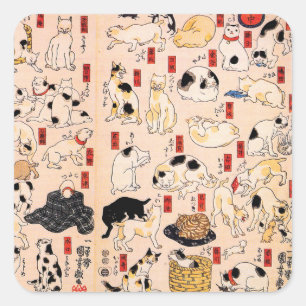 Japanese Cats by Utagawa Kuniyoshi Square Sticker
