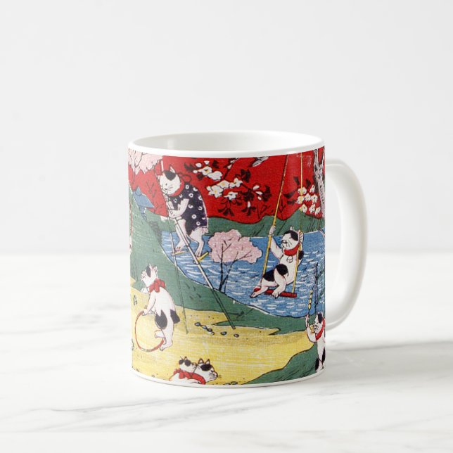 Japanese Cats Country, Utagawa Kunitoshi Coffee Mug (Front Right)