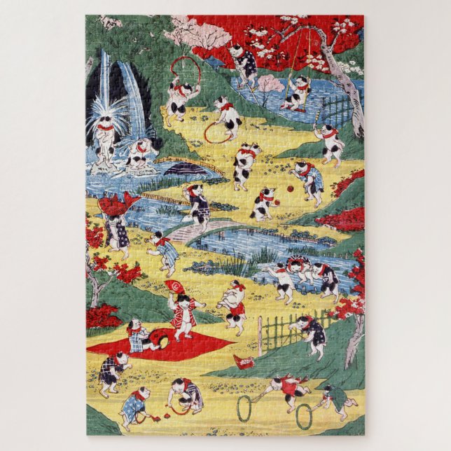Japanese Cats Country, Utagawa Kunitoshi Jigsaw Puzzle (Vertical)