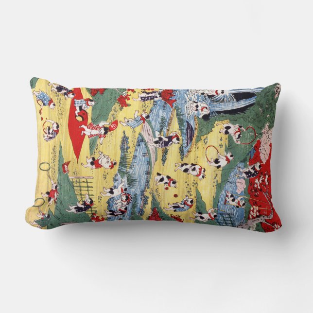 Japanese Cats Country, Utagawa Kunitoshi Lumbar Cushion (Front)