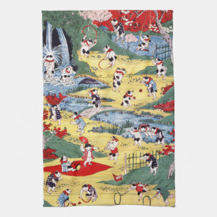 Japanese Cats Country, Utagawa Kunitoshi Tea Towel