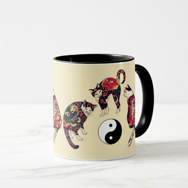 JAPANESE CATS ,DRAGON RED DEVIL TATTOOS,YIN YANG  MUG (Front Right)