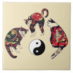 JAPANESE CATS ,DRAGON RED DEVIL TATTOOS,YIN YANG TILE<br><div class="desc">Digital collage and image elaboration by Bulgan Lumini from traditional Japanese tattoo cats.</div>