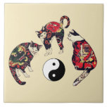 JAPANESE CATS ,DRAGON RED DEVIL TATTOOS,YIN YANG TILE<br><div class="desc">Digital collage and image elaboration by Bulgan Lumini from traditional Japanese tattoo cats.</div>