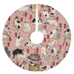 Japanese Cats Ukiyo-e Art Funny Brushed Polyester Tree Skirt