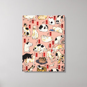 Japanese Cats Ukiyo-e Art Funny Canvas Print