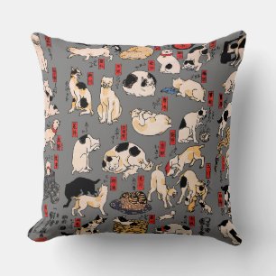 Japanese Cats Ukiyo-e Art Funny Cushion