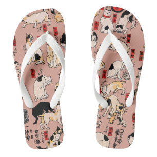 Japanese Cats Ukiyo-e Art Funny Flip Flops