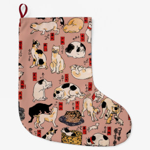 Japanese Cats Ukiyo-e Art Funny Large Christmas Stocking