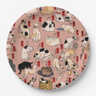 Japanese Cats Ukiyo-e Art Funny Paper Plate