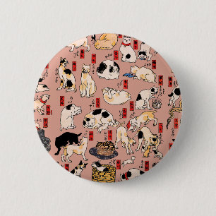japanese cats Ukiyo-e Funny kitty 6 Cm Round Badge